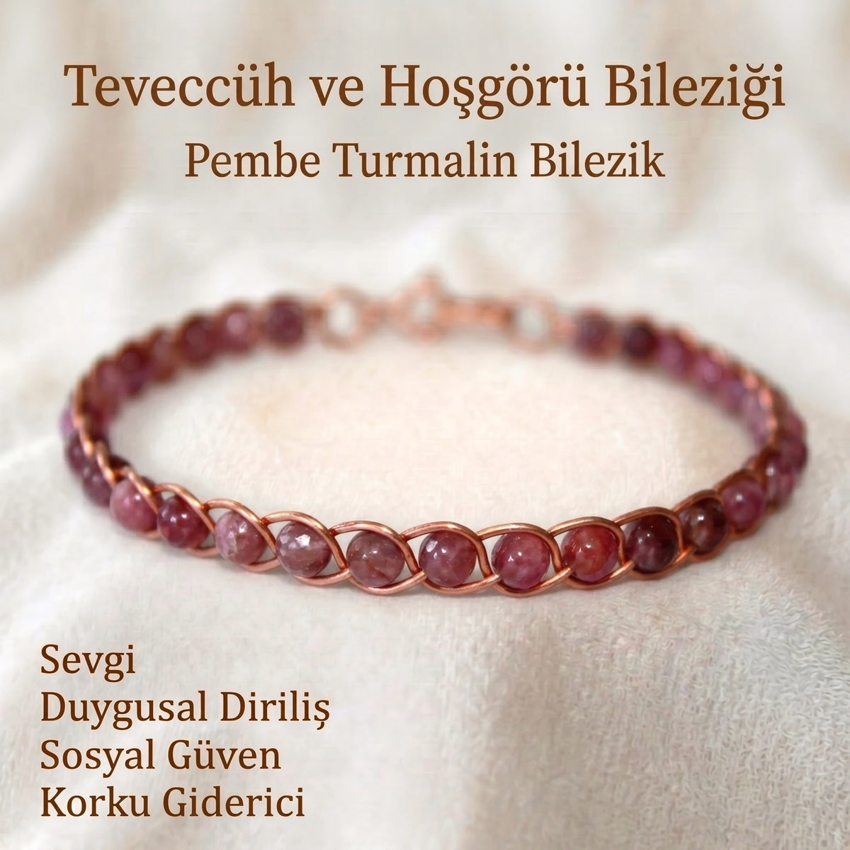 Örgü Model Pembe Turmalin Oval Bilezik