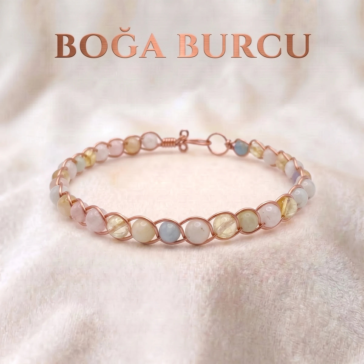 ♉ Saf Bakır Boğa Burcu Doğaltaş Bilezik