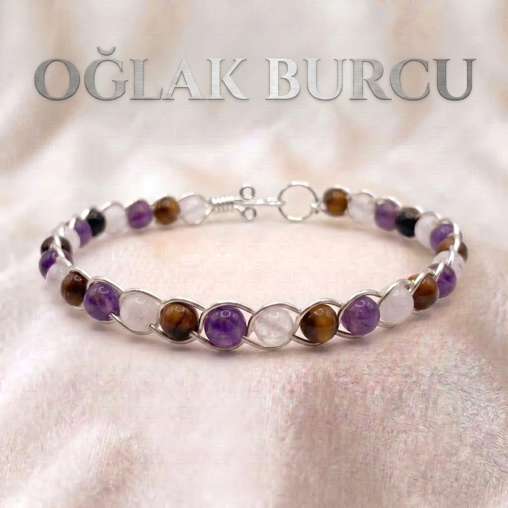 ♑ 925 Ayar Gümüş Oğlak Burcu Doğaltaş Bilezik