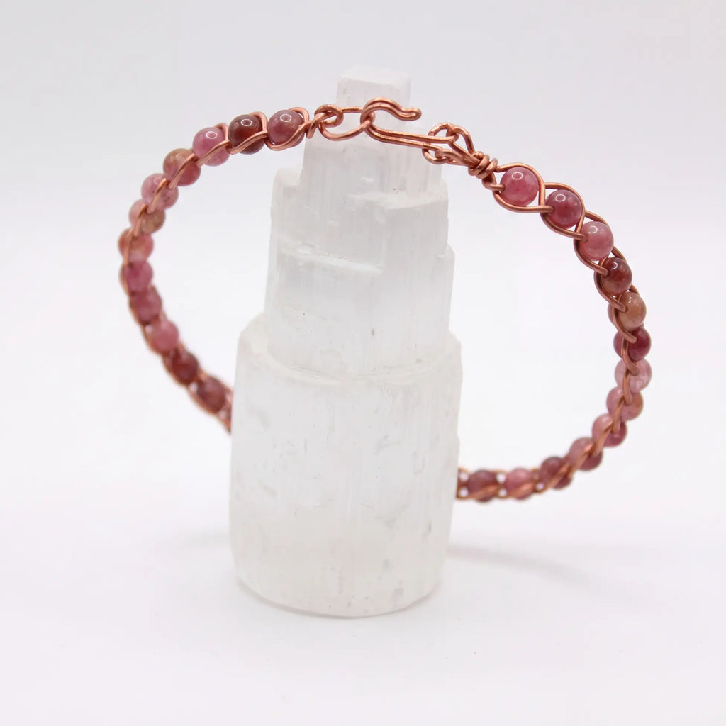 Örgü Model Pembe Turmalin Oval Bilezik