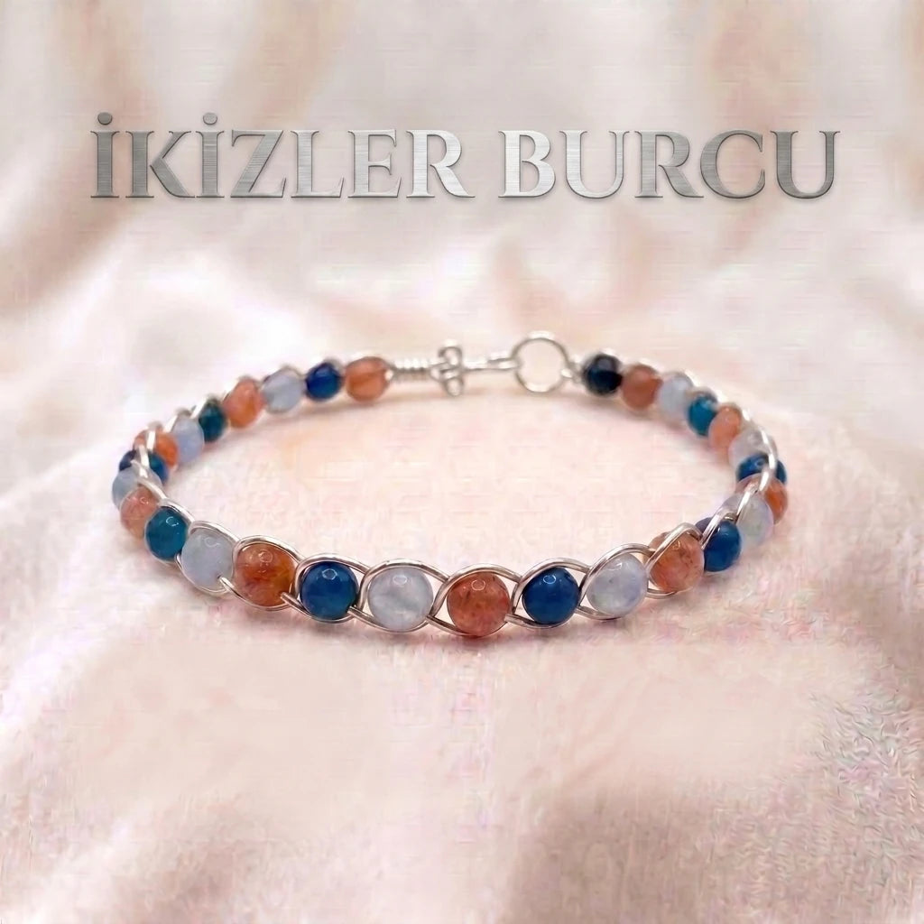 ♊ 925 Ayar Gümüş İkizler Burcu Doğaltaş Bilezik
