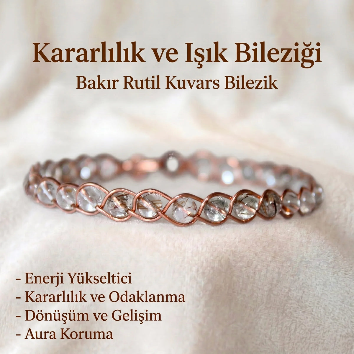 Örgü Model Bakır Rutil Kuvars Oval Bilezik