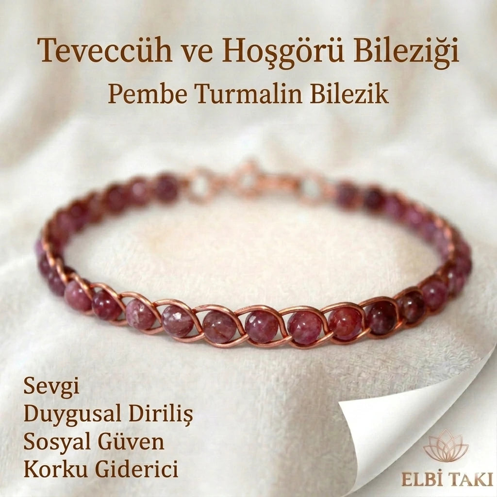 Örgü Model Pembe Turmalin Oval Bilezik