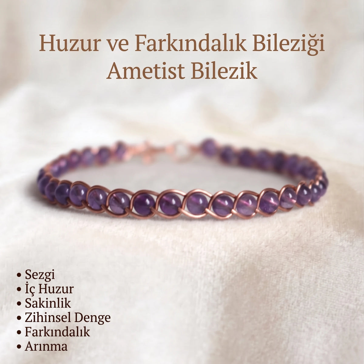 Örgü Model Ametist Oval Bilezik