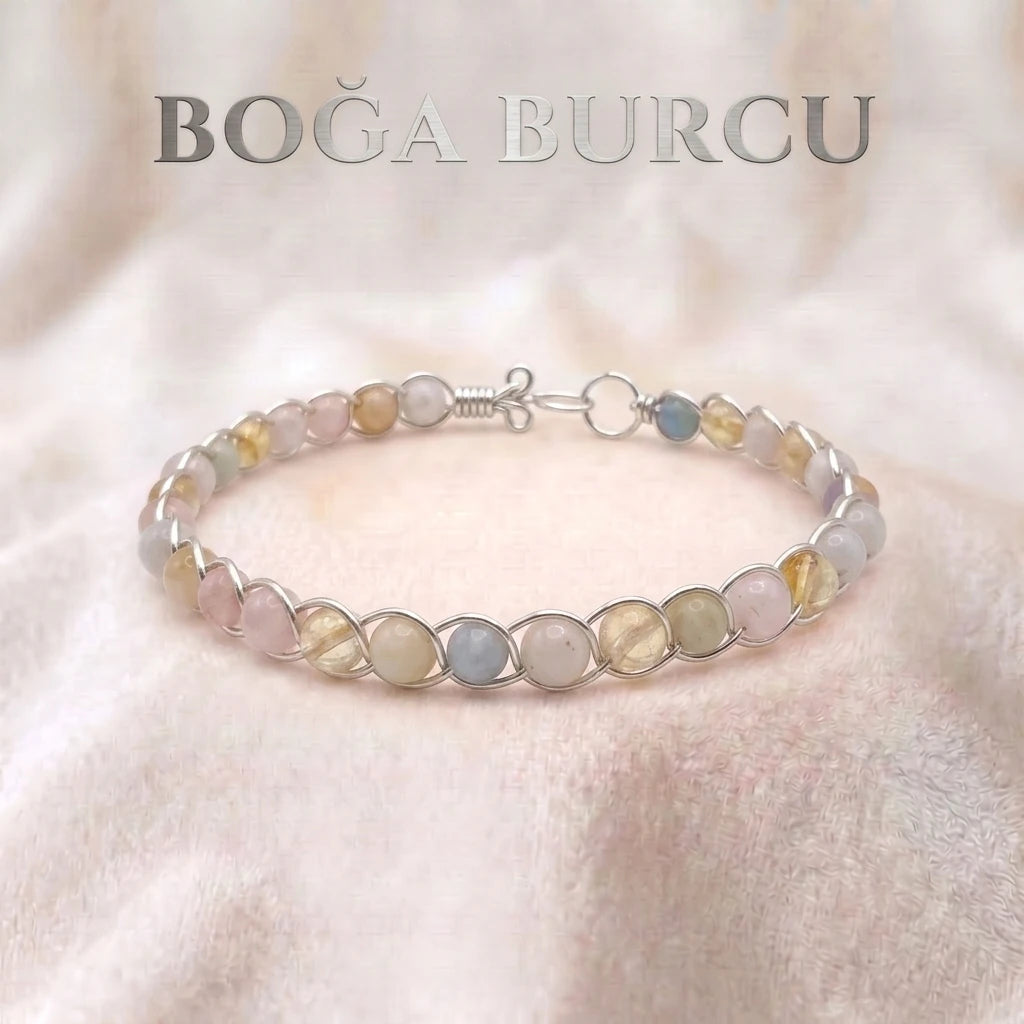 ♉ 925 Ayar Gümüş Boğa Burcu Doğaltaş Bilezik