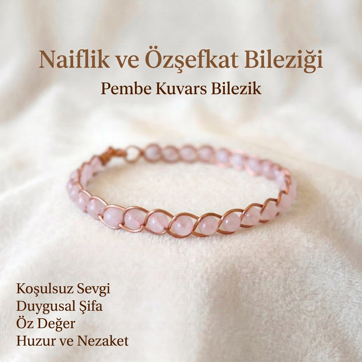 Örgü Model Pembe Kuvars Bilezik