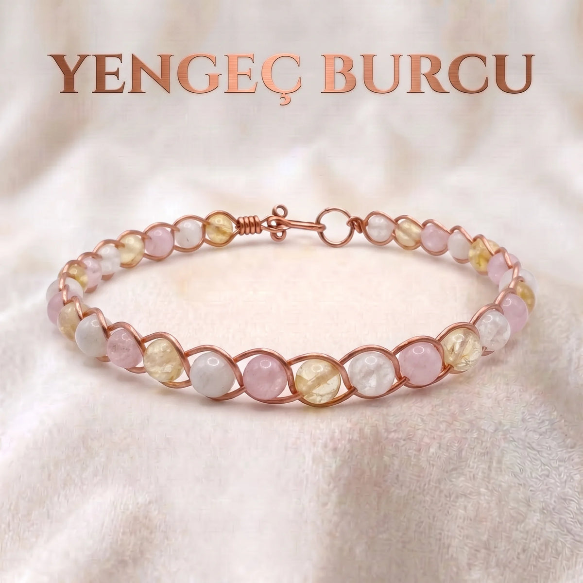 ♋ Saf Bakır Yengeç Burcu Doğaltaş Bilezik