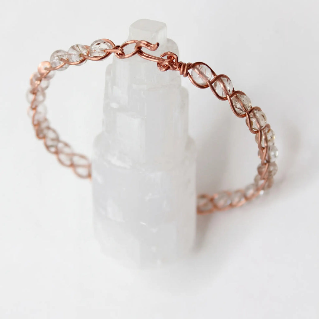 Örgü Model Bakır Rutil Kuvars Oval Bilezik