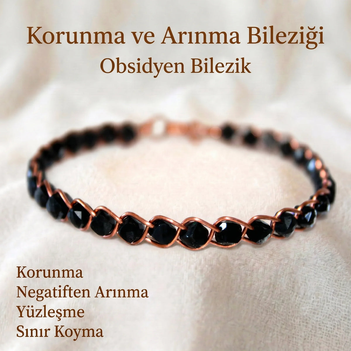Örgü Model Obsidyen Küp Bilezik