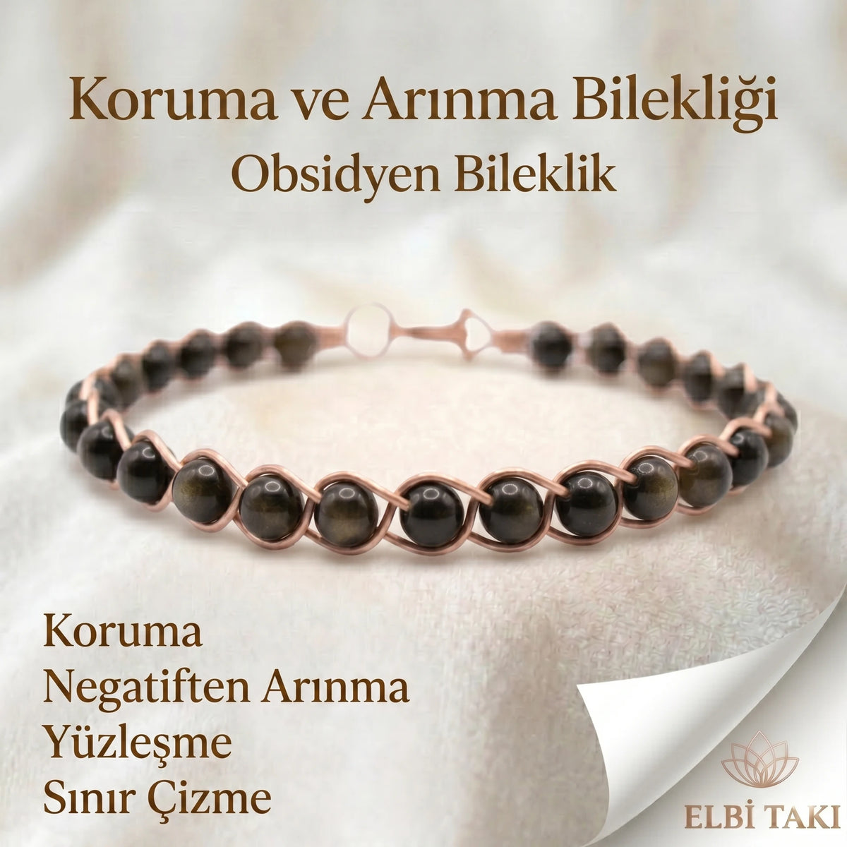 Örgü Model Obsidyen Oval Bilezik