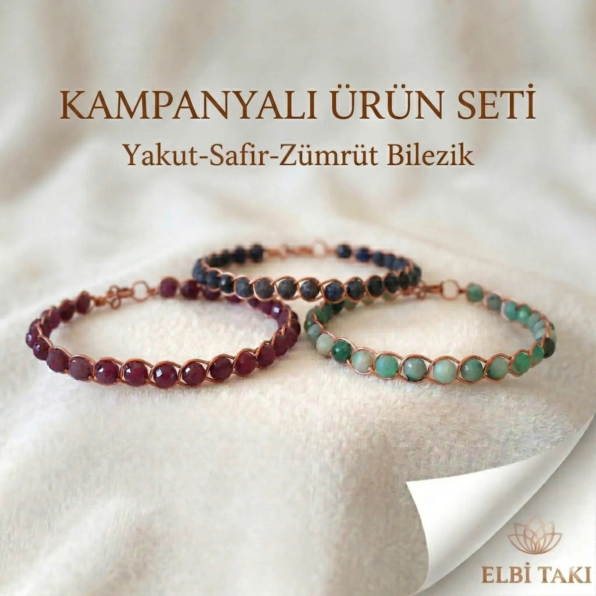 Zümrüt-Safir-Yakut Set Bilezik