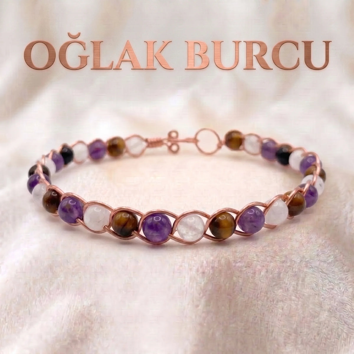 ♑ Saf Bakır Oğlak Burcu Doğaltaş Bilezik