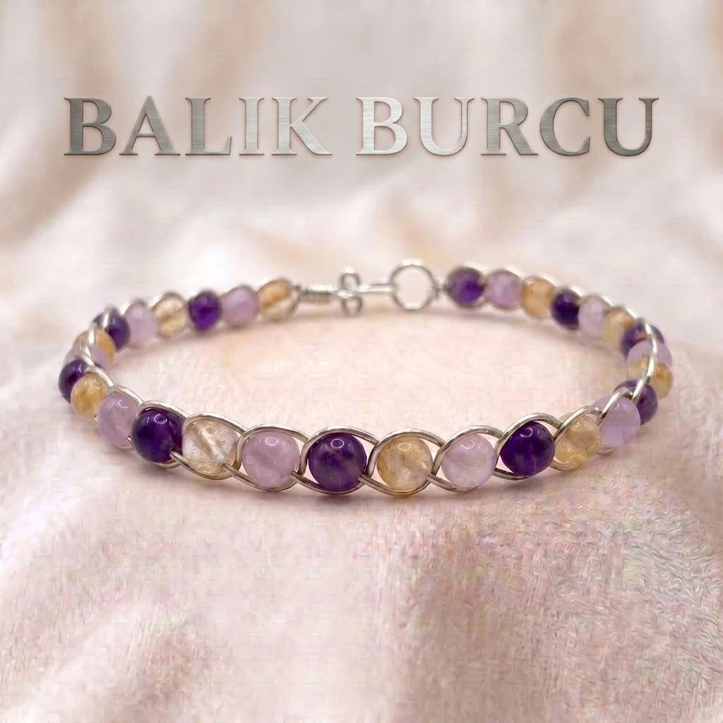 ♓ 925 Ayar Gümüş Balık Burcu Doğal Taş Bileklik
