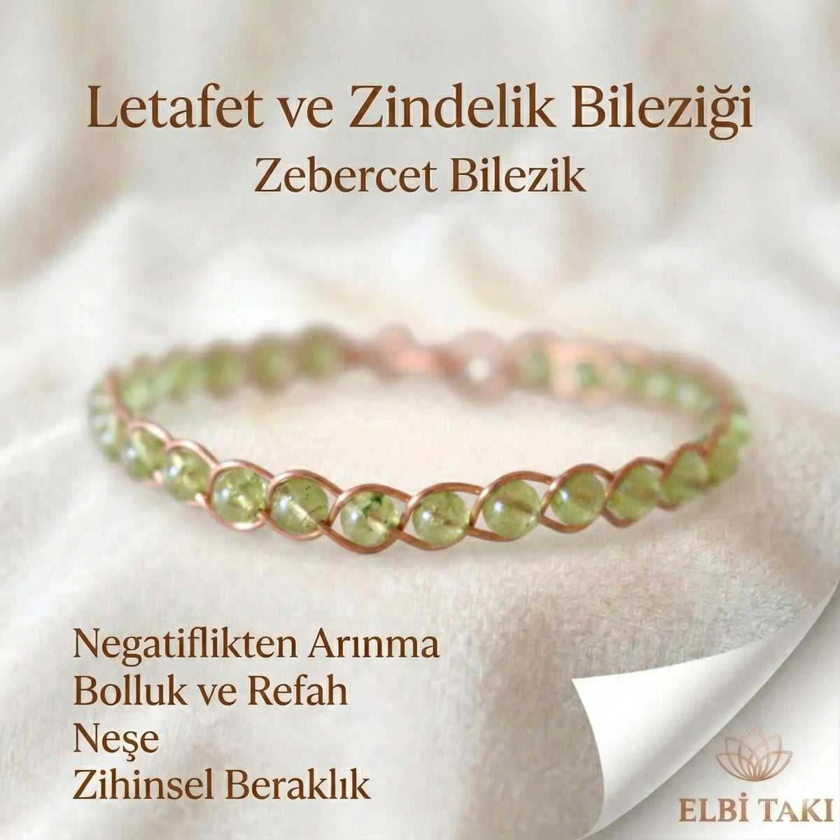 Örgü Model Zebercet (Peridot) Bilezik