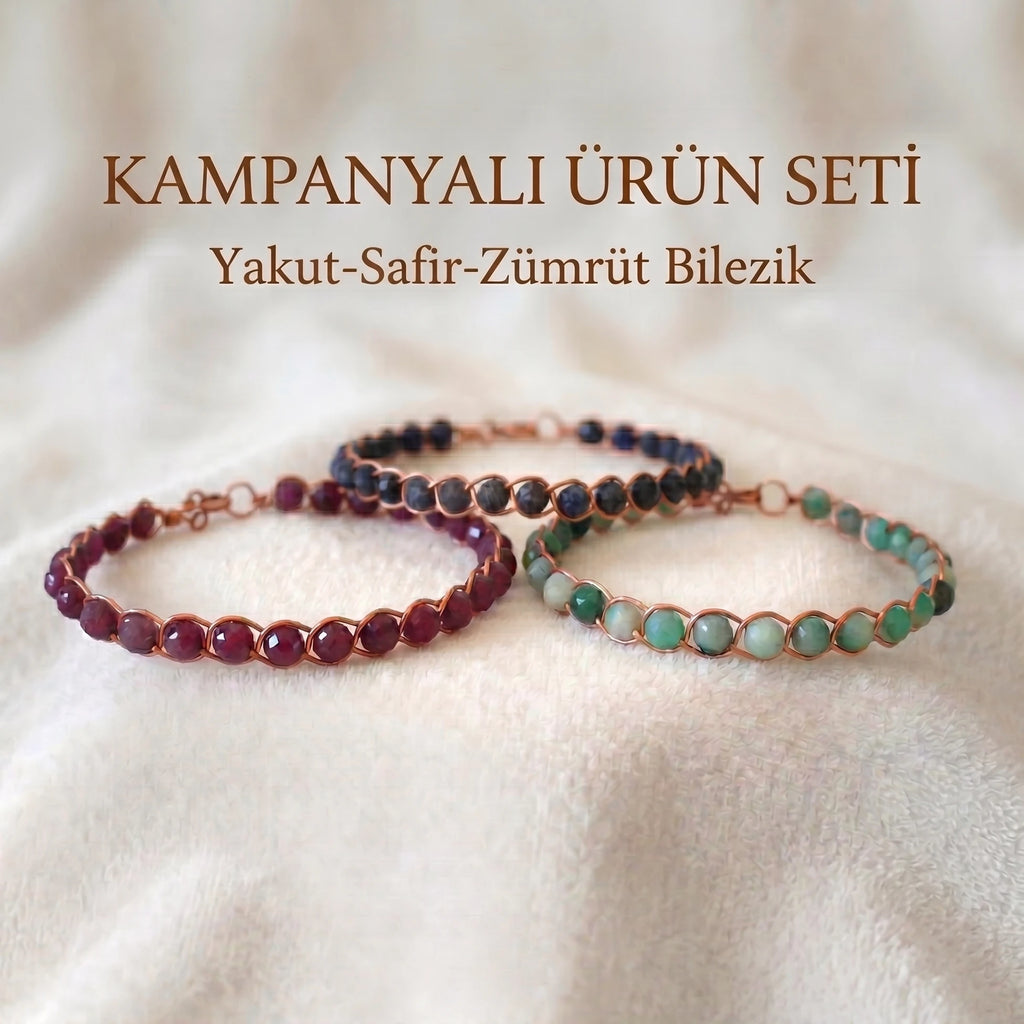 Zümrüt-Safir-Yakut Set Bilezik