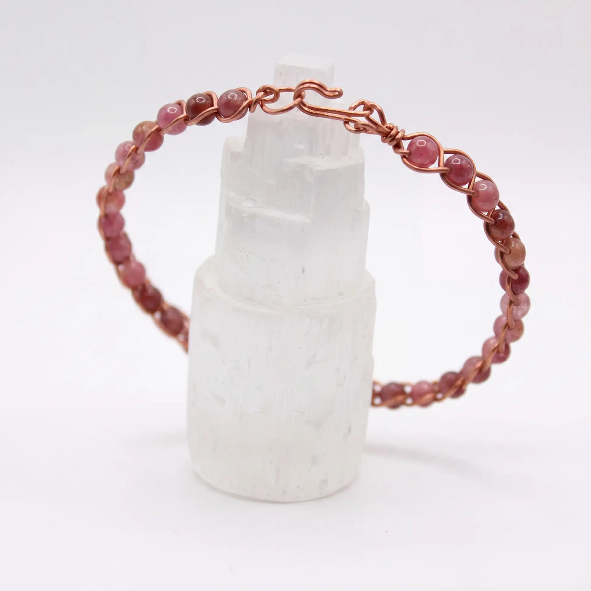 Örgü Model Pembe Turmalin Oval Bilezik