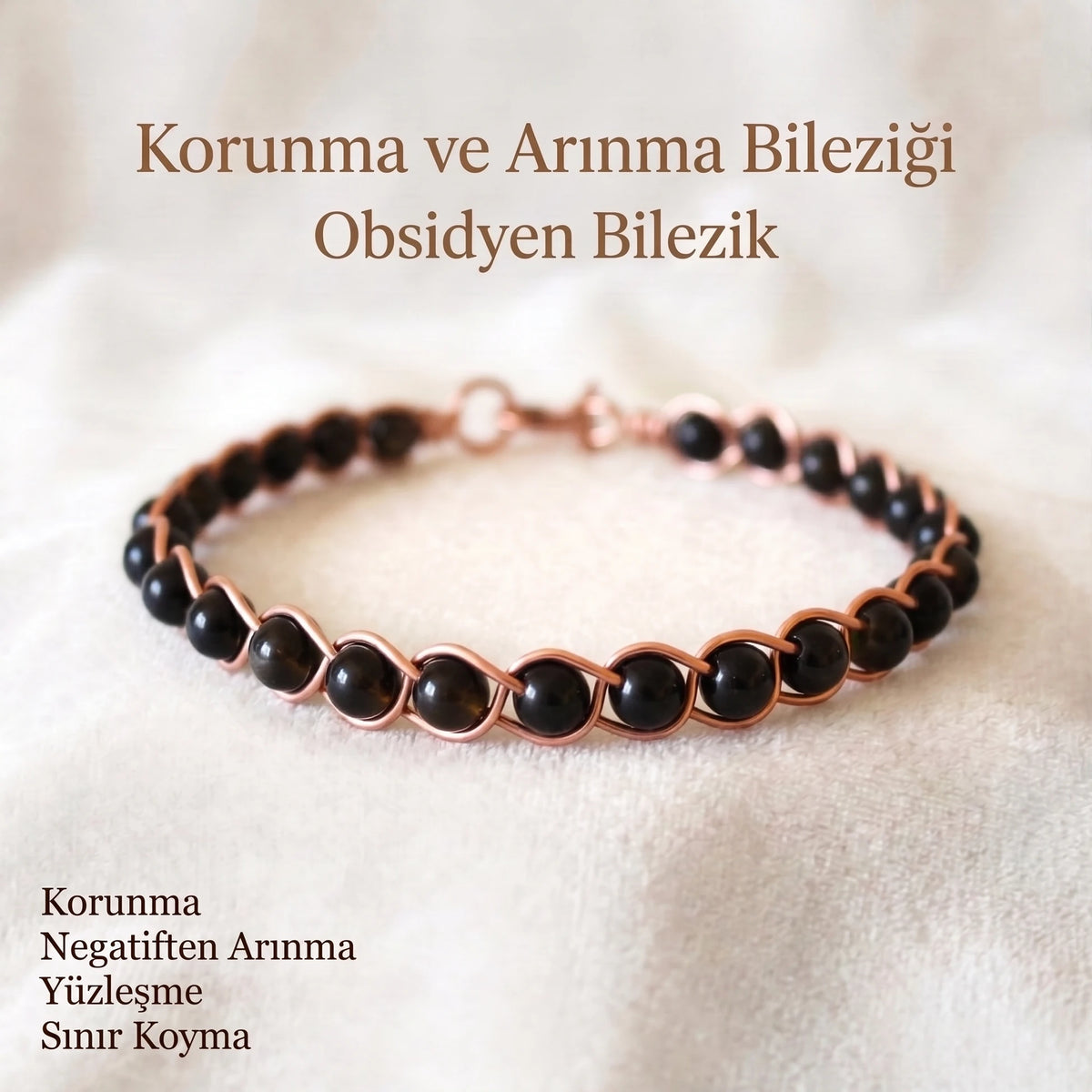 Örgü Model Obsidyen Oval Bilezik