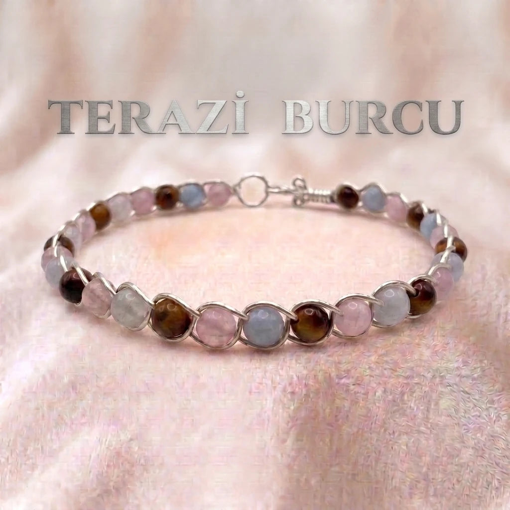 ♎ 925 Ayar Gümüş Terazi Burcu Doğaltaş Bilezik