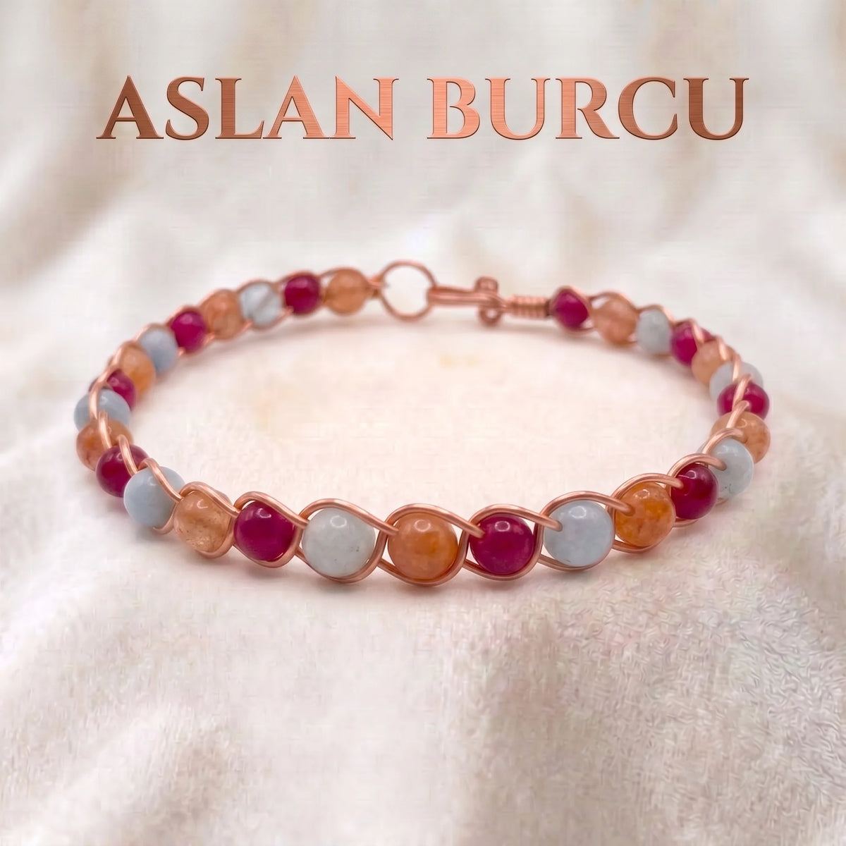 ♌ Saf Bakır Aslan Burcu Doğaltaş Bilezik