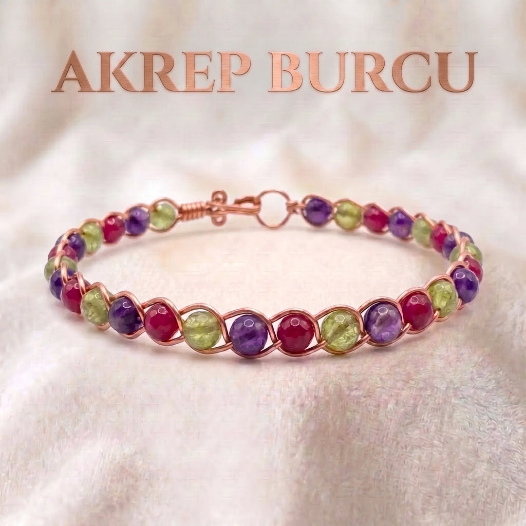 ♏ Saf Bakır Akrep Burcu Doğaltaş Bilezik
